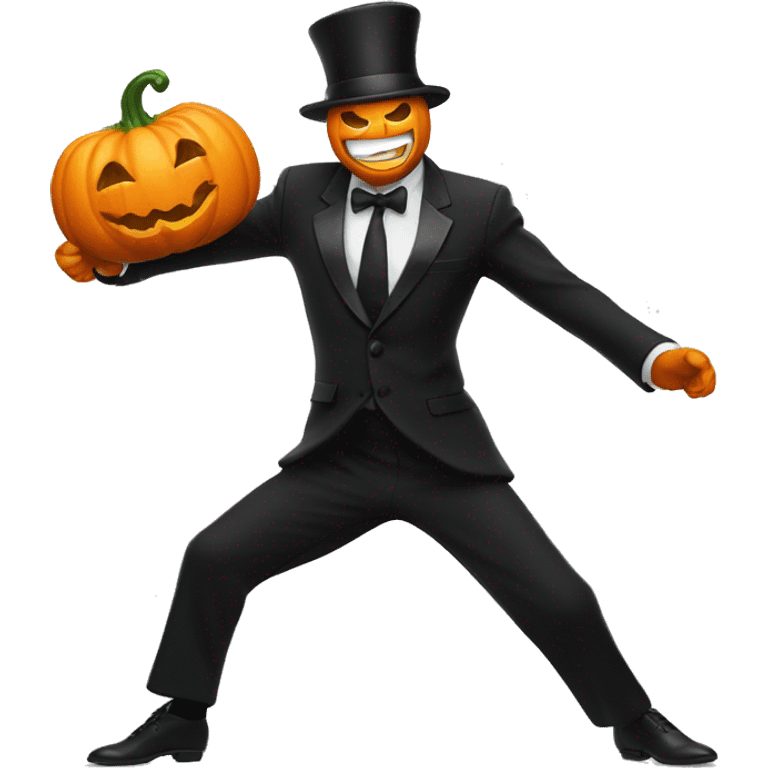 dancing pumpkin man with black suit just him. emoji