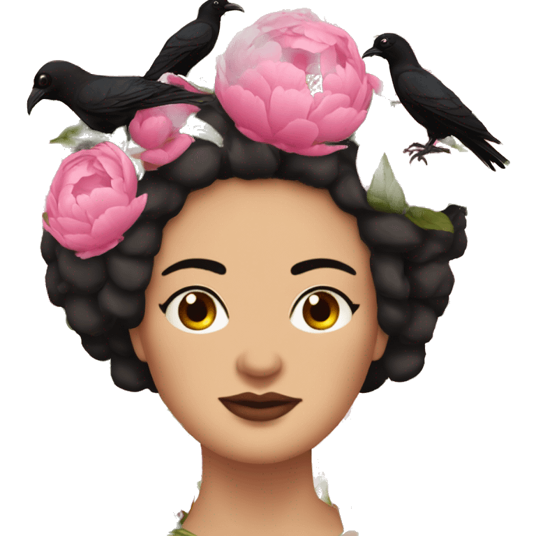 Peonies around head of a Spanish raven brunette chubby woman emoji