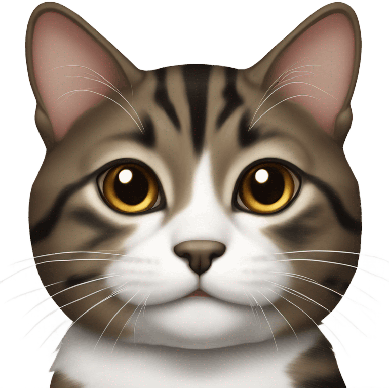 Dark brown tabby and white Cat with black spot near the nose emoji