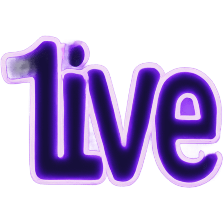 floating neon text saying LIVE1 emoji