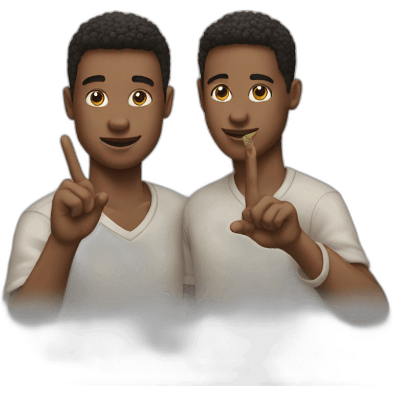 Two young men touch fingers emoji