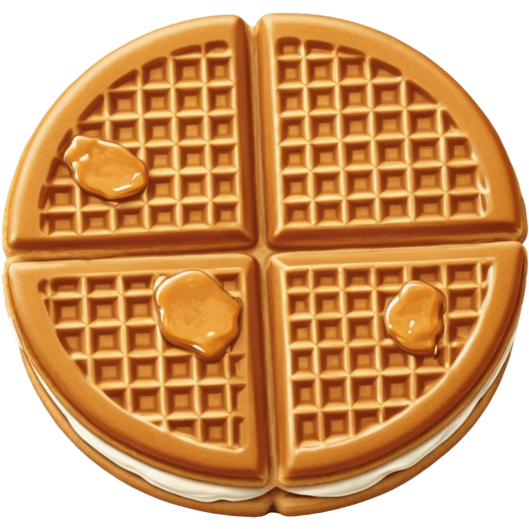 Stroopwafel Cinematic Realistic Stroopwafel Dessert Emoji, depicted as a single, flat, delicate caramel-filled waffle cookie rendered with crisp textures and warm, inviting lighting. emoji