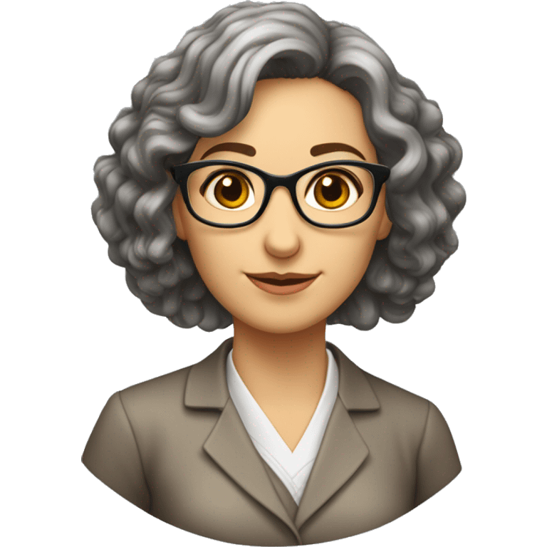 professora caucasiana, com cabelo castanho claro, até aos ombros e uns óculos tranparentes emoji