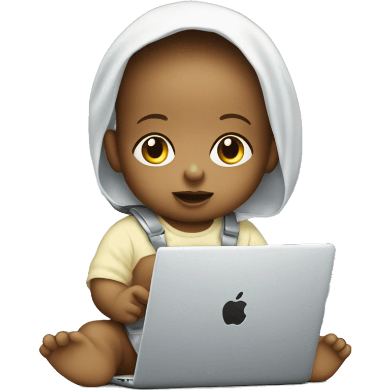 baby with pacifer working at the laptop apple style  emoji