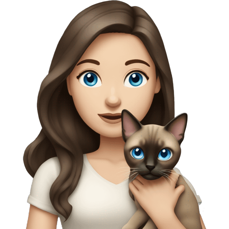 brunette girl blue eyes holding siamese cat emoji