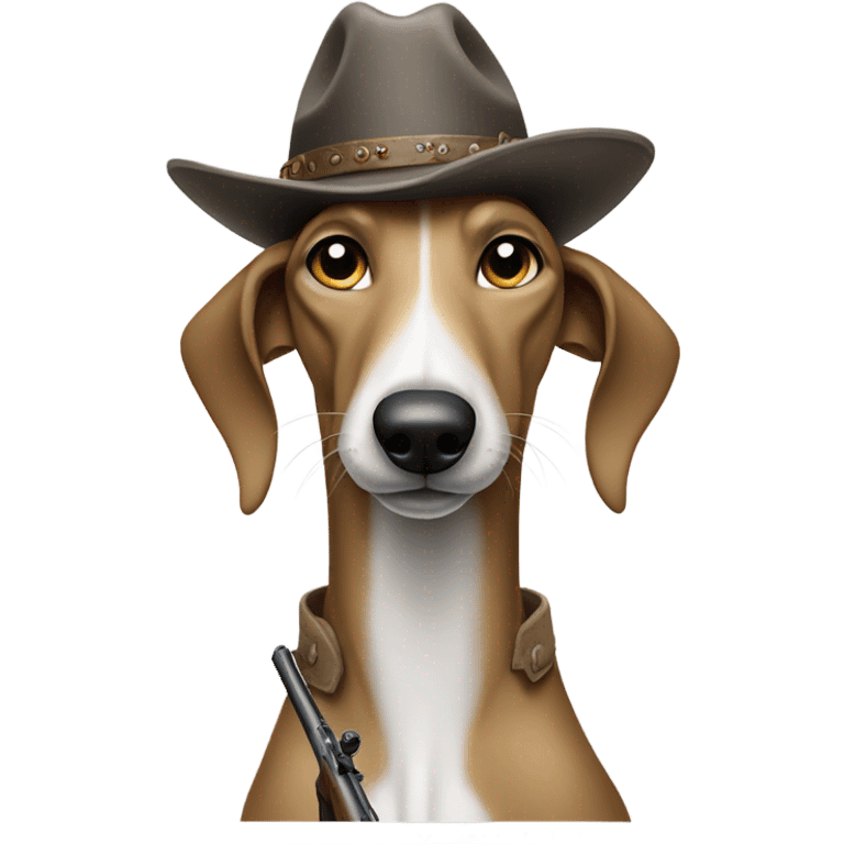 Greyhound holding a Rifle with a Stentson hat emoji