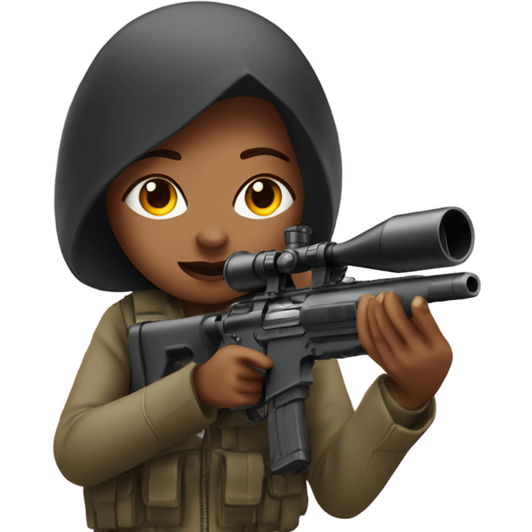 A female cute sniper shoots and a heart goes out on the trigger emoji