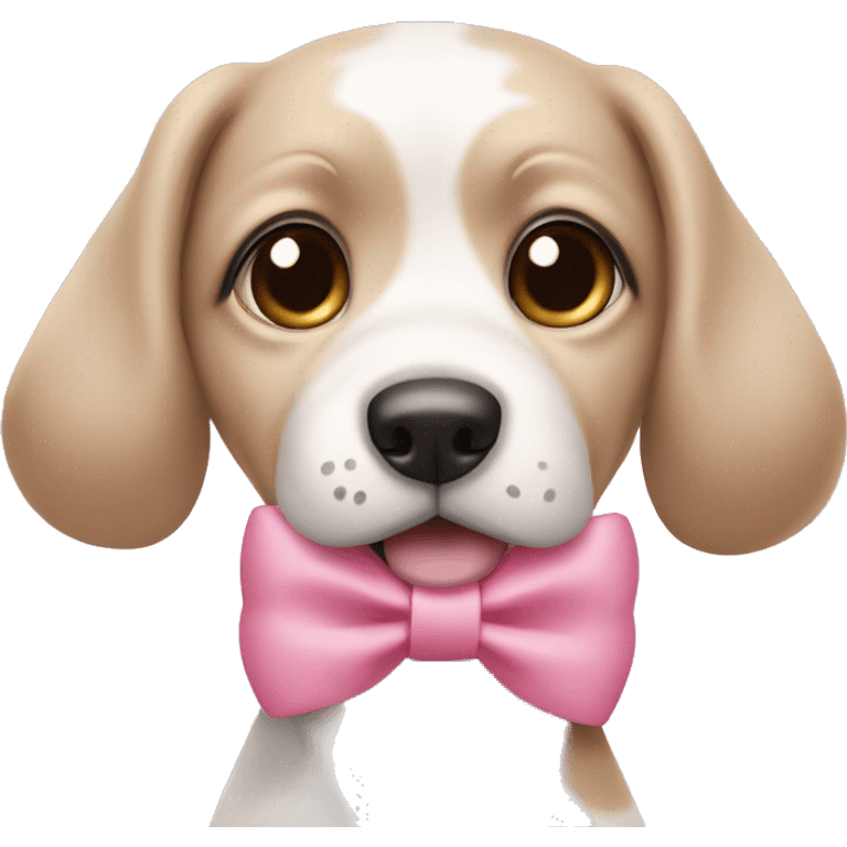 Peekaboo dog ￼ wearing a pink bow ￼ emoji