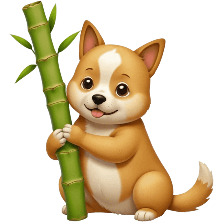 Dog eating a big bamboo emoji