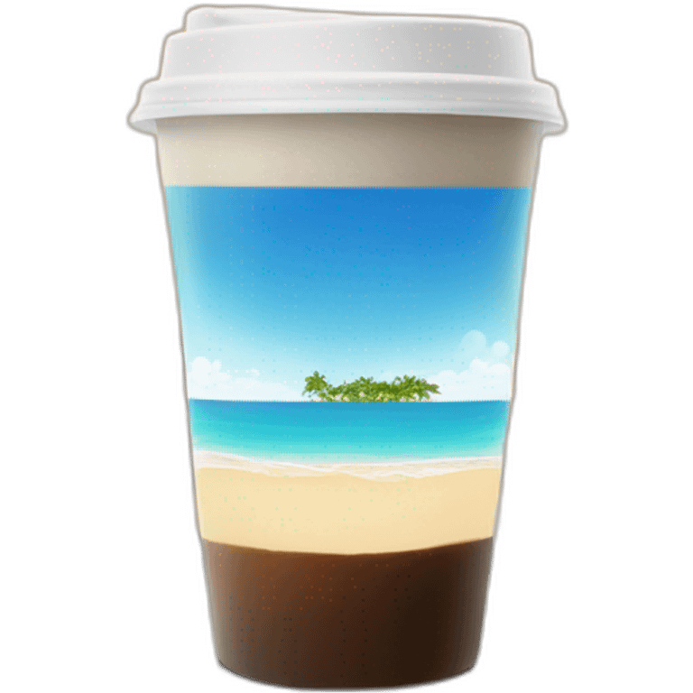 glass of coffee against the backdrop of the sea and palm beach emoji