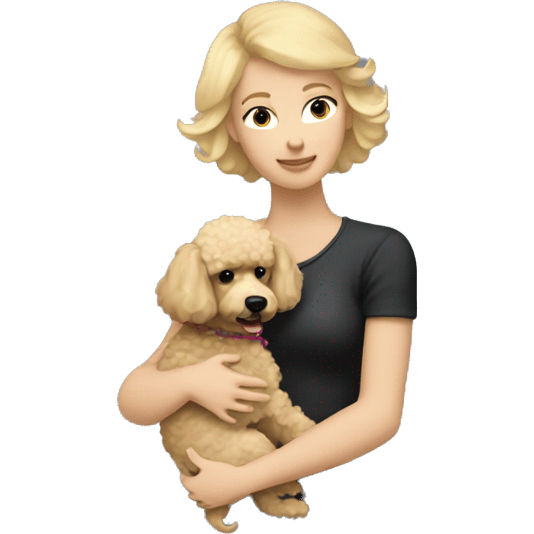  Short-Blonde-haired woman hugs her Poodle-Black-dog emoji