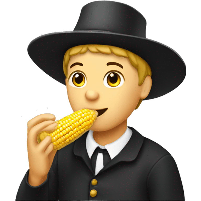 Amish person eating corn emoji