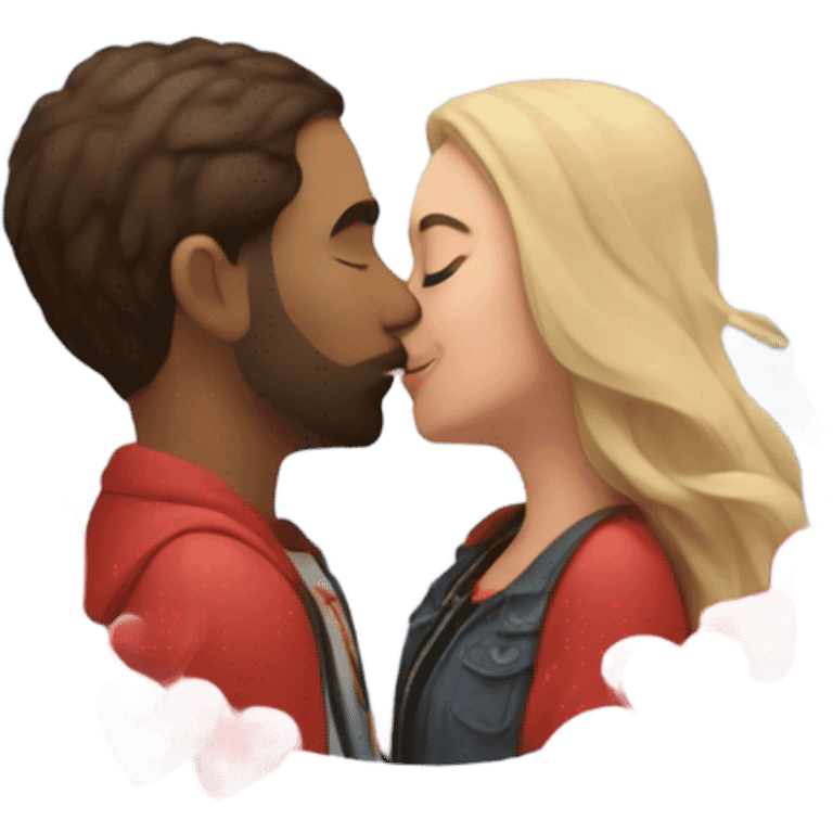 Hyper Realistic Couple kissing surrounded by red hearts and flowers  emoji