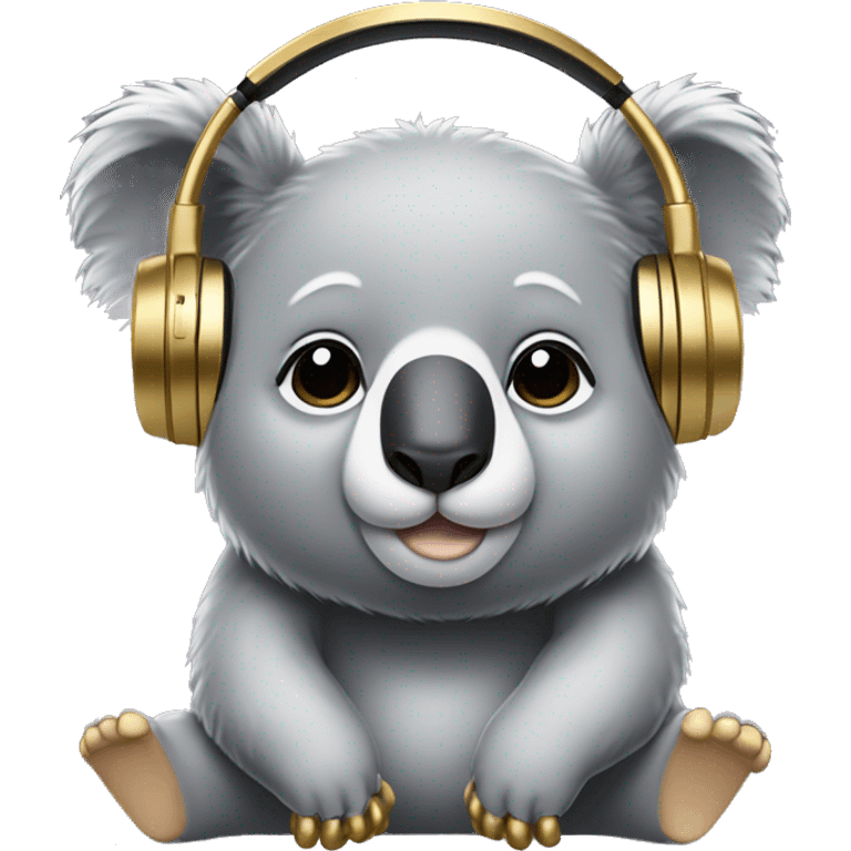 Cute chubby koala wearing gold headphones  emoji