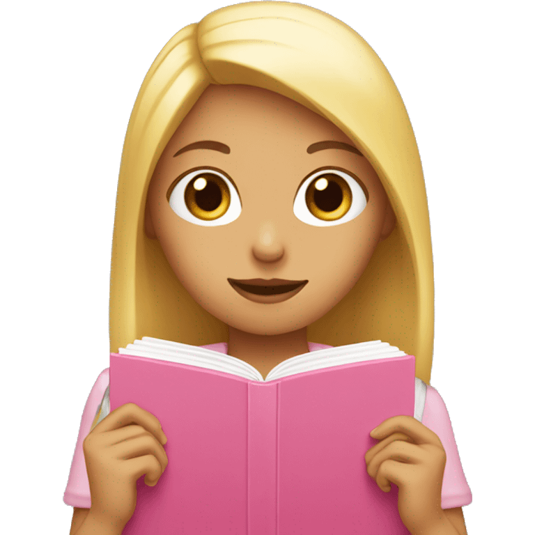 Girl holding a pink book in front of her face  emoji