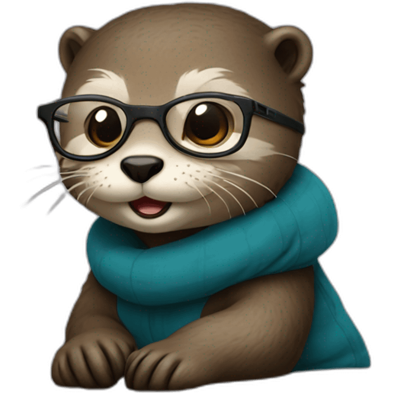 female otter with glasses use a macbook while seated against a pillow emoji