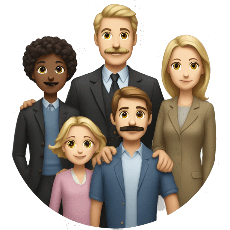 a white family with a man with a mustache , a woman, two girls, and a boy emoji