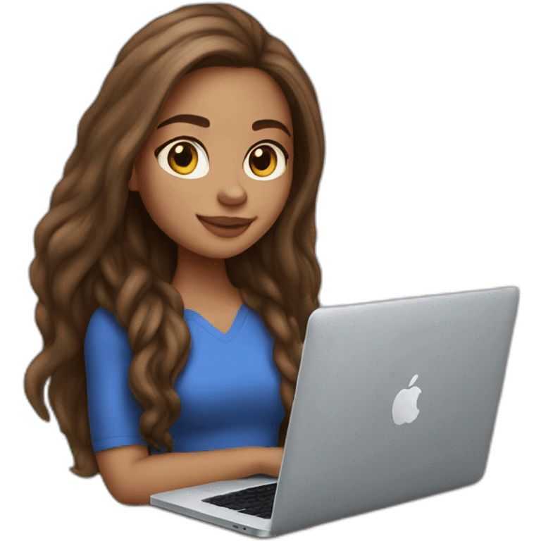 light skin girl in long brown hair with macbook emoji