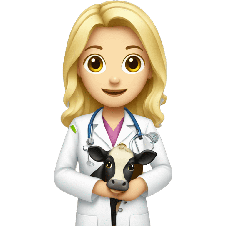 a blonde girl veterinarian with a cow emoji