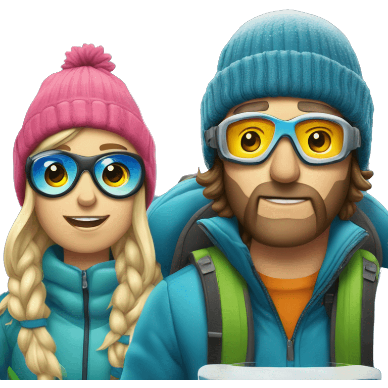 Ski bum Couple with ski goggles and beanie the guy is smoking a cig and the girl is having a beer emoji