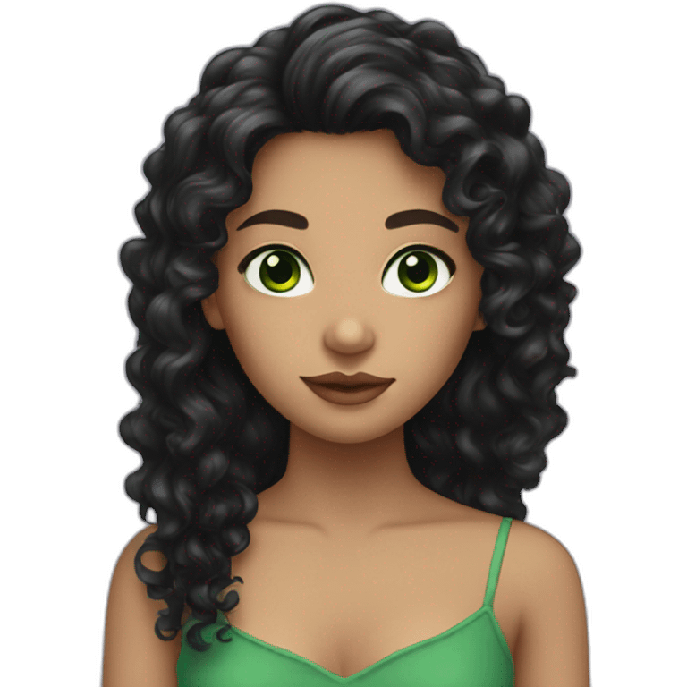 Girl with green eyes and black long curly hair emoji