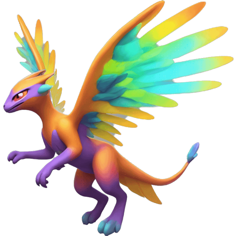 Colorful Neon Colors Vibrant Colors Flying Futuristic Fakémon-Pokémon-Creature Full Body emoji