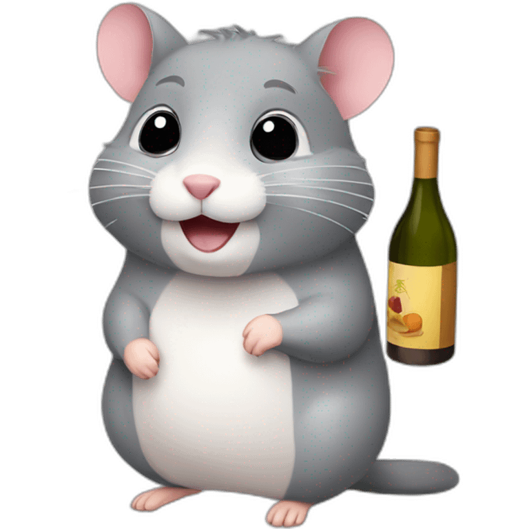 Gray hamster with a bottle of wine emoji