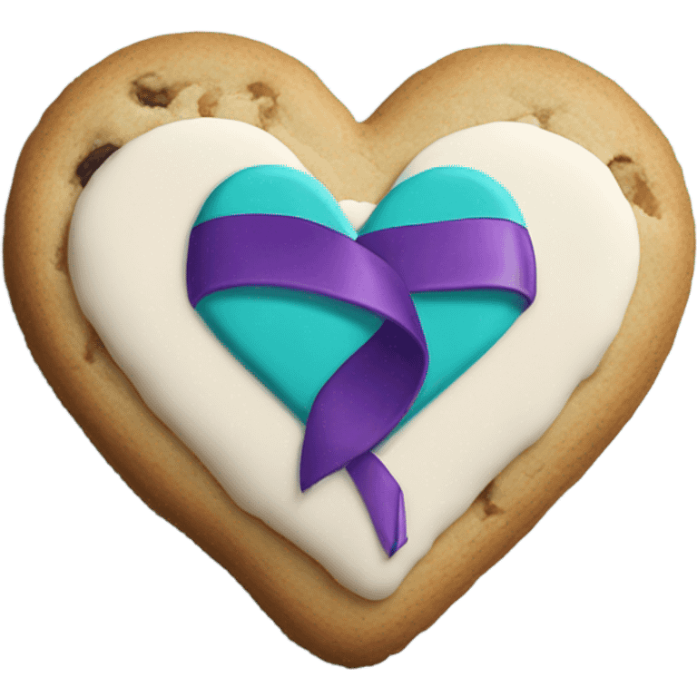 Purple teal Suicide awareness ribbon on heart cookie emoji