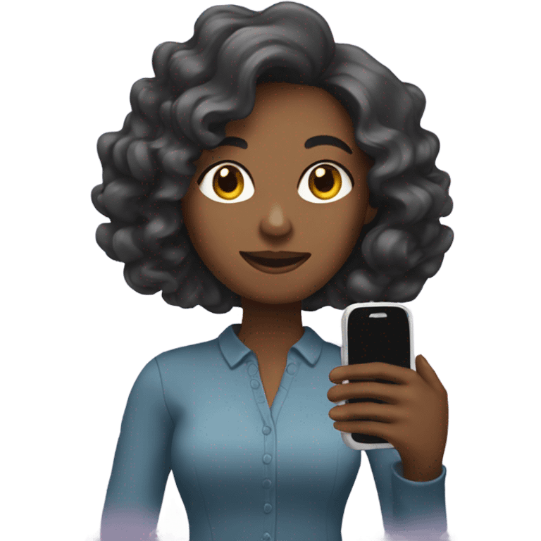 woman with wavy hair holding phone emoji