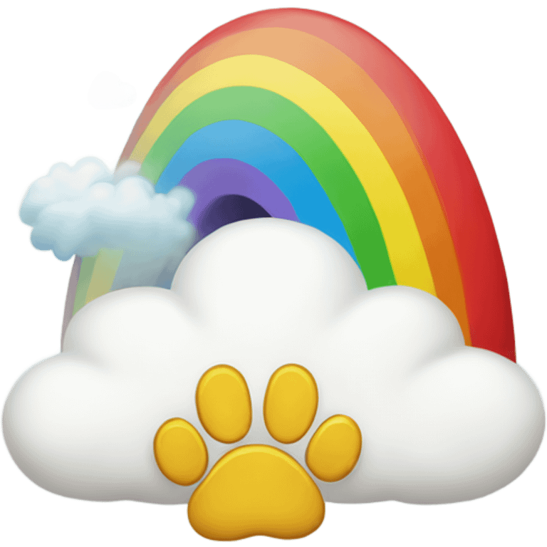 A rainbow with a paw print on one end and a fluffy cloud on the other emoji