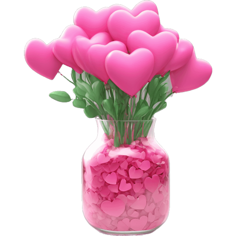 10000000 huge pink hearts on stems in a clear glass vase emoji