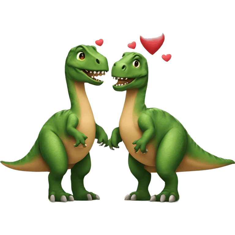 dinosaur couple with hearts emoji