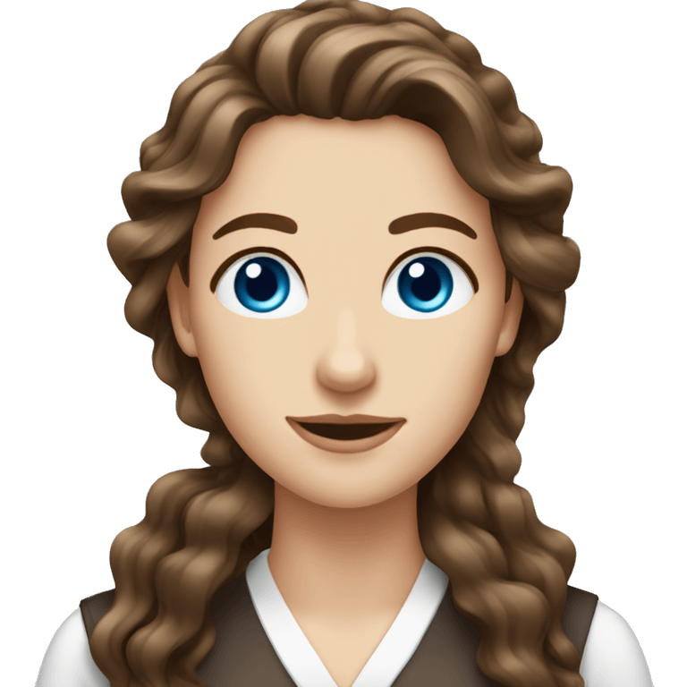 Brown hair. Blue eyes. Wavy hair. Barista. Female. Long hair  emoji