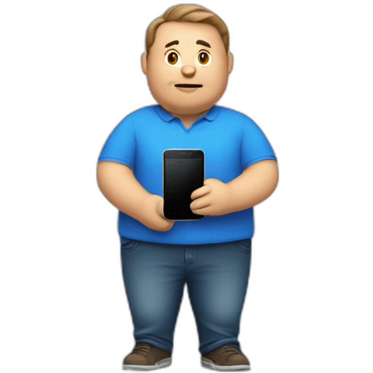 fat man in a blue shirt holding a phone emoji