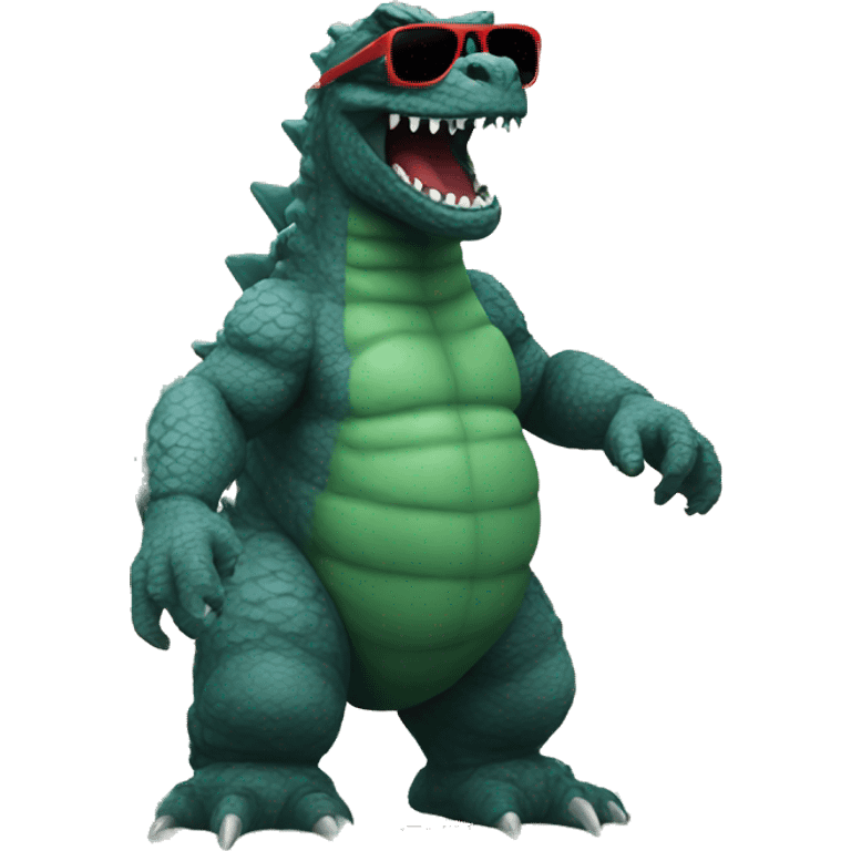 Godzilla on a beach with sunglasses emoji