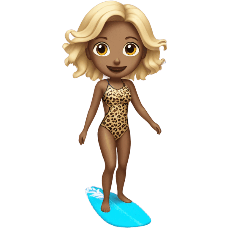 Girl blonde surfing wearing leopard swimsuit  emoji