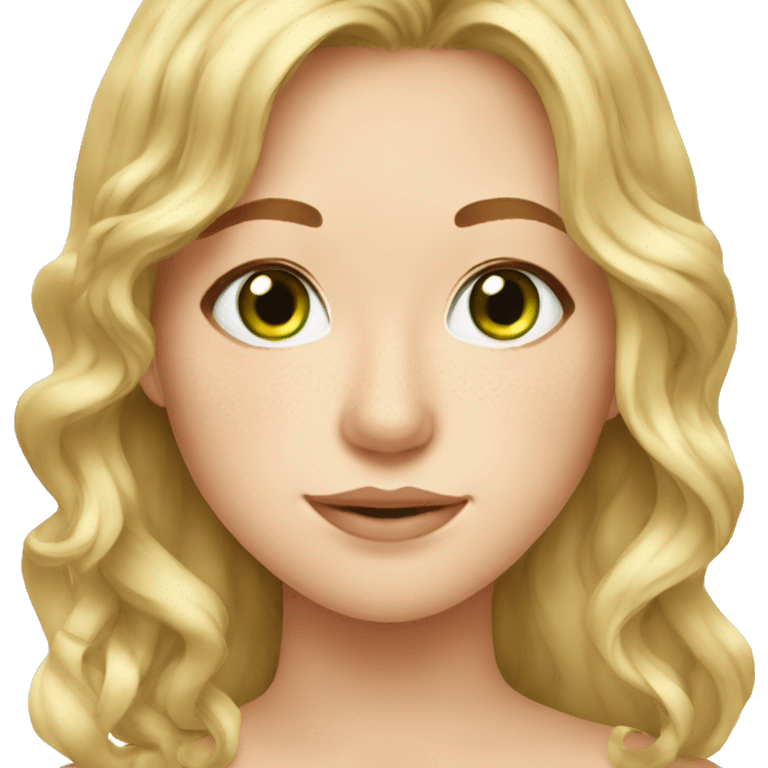 blonde teenager, freckle, green eyes, medium long wavy hair emoji