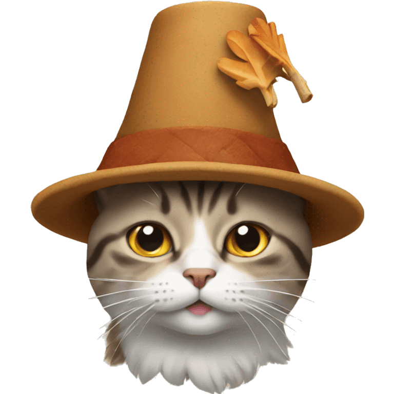 Cat wearing a turkey hat emoji