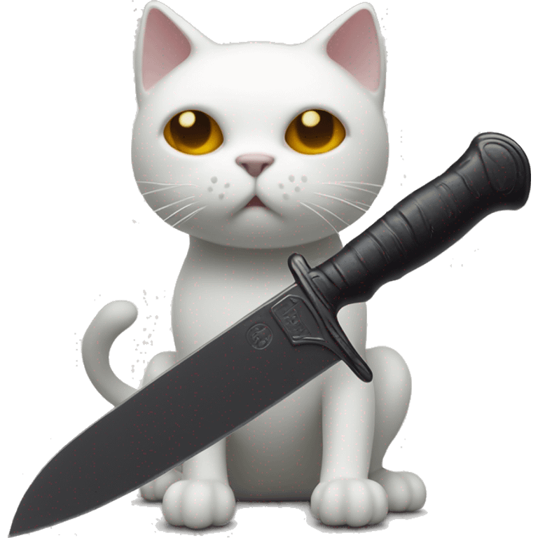 Ghost cat with a dark substance on toy knife emoji