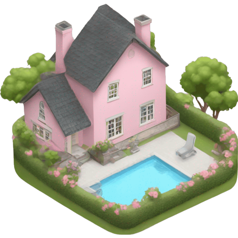 light pink cottage with swimming pool  emoji