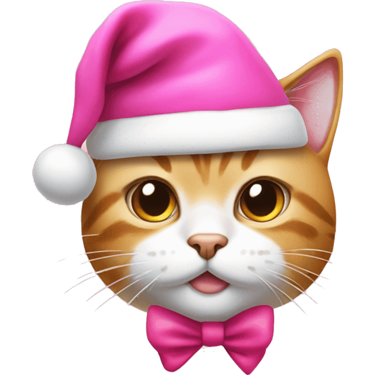 Cat with pink Santa hat with pink bow also on the hat emoji