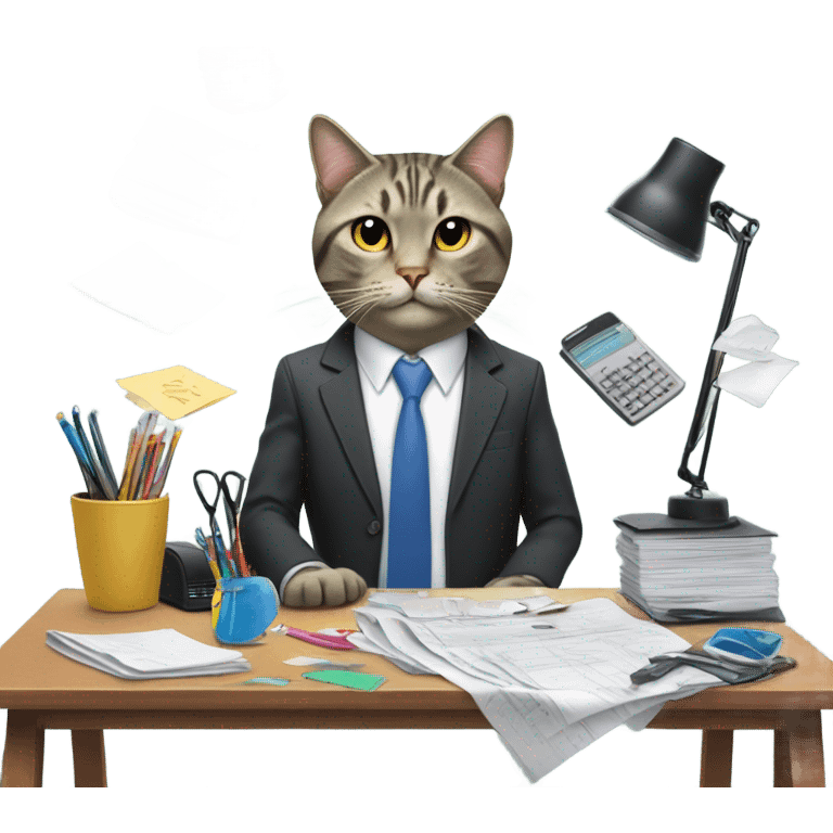 busy cluttered office with cat manager emoji