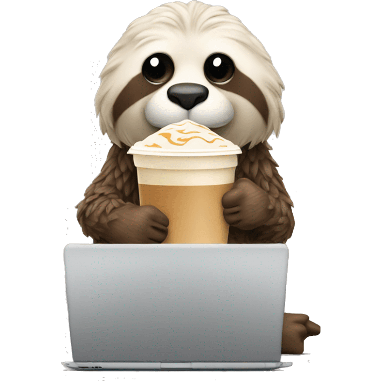 sloath with laptop and ice latte emoji