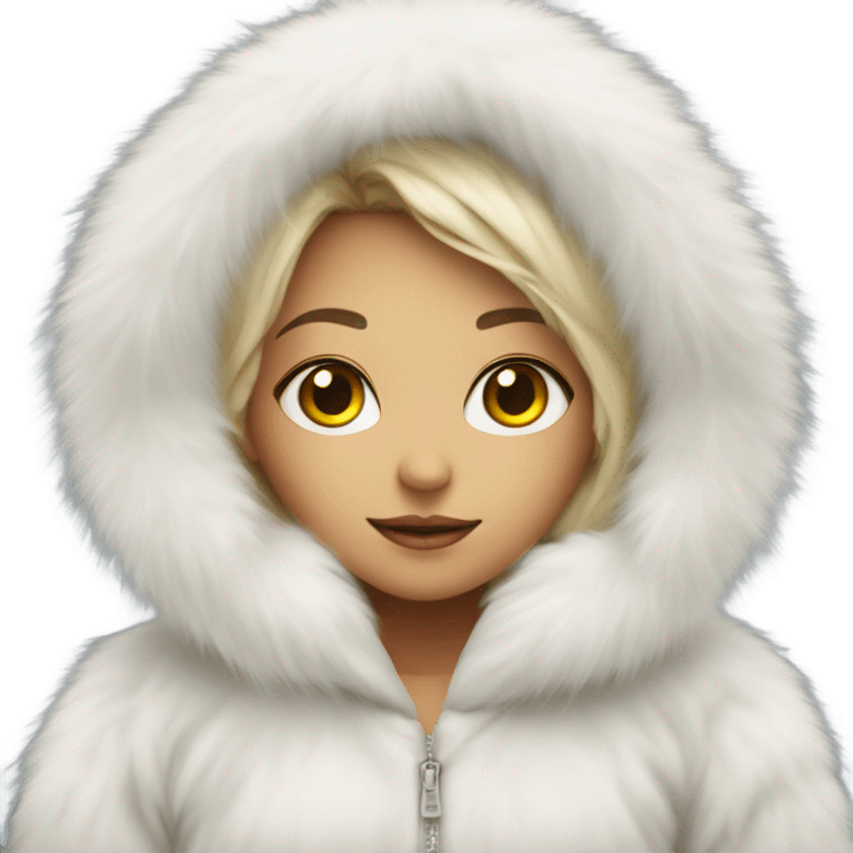 Girl in a big fluffy oversized white fur coat with hood on emoji