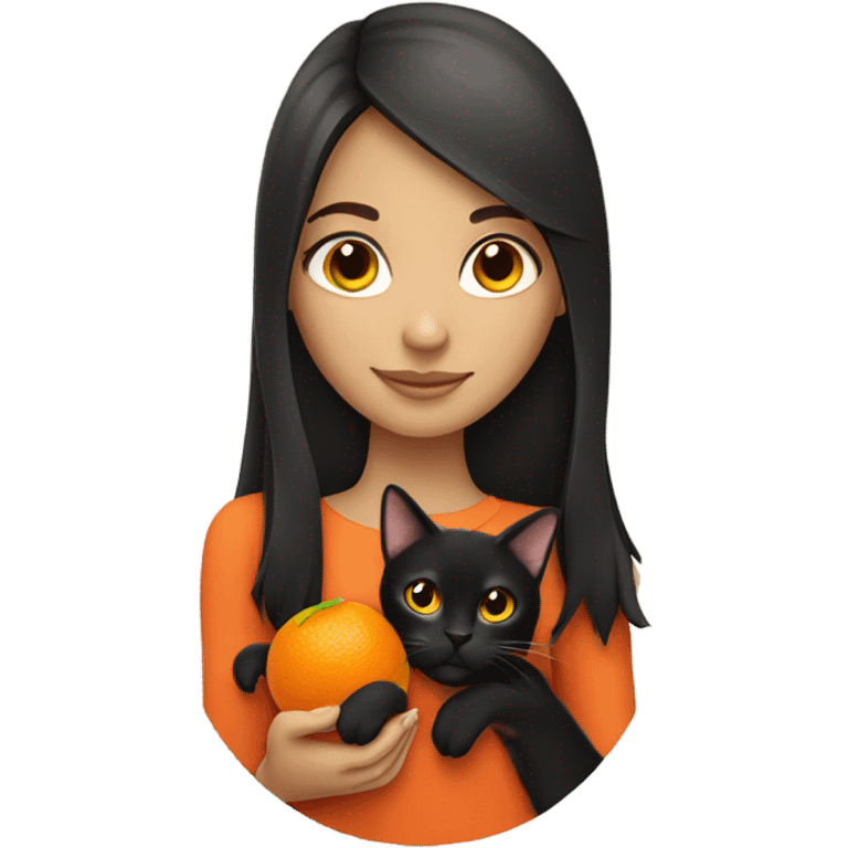 brunette girl with a half orange half black cat emoji