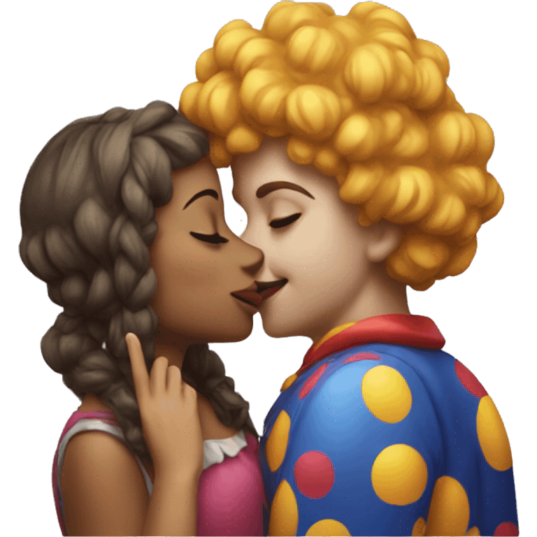 a girl kissing a clown emoji