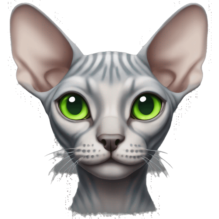 stripped grey sphynx cat with green eyes  emoji