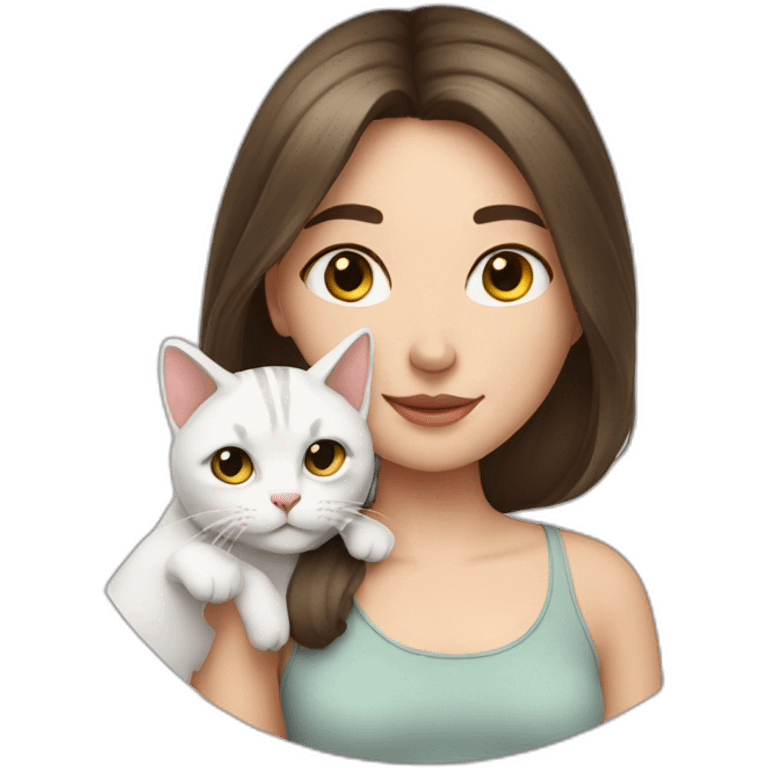 white brunette girl with a cat emoji