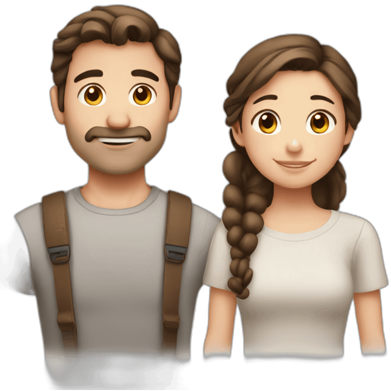 brown haired dad without mustache or beard and dark brown haired daughter with 2 pigtails emoji cute  emoji