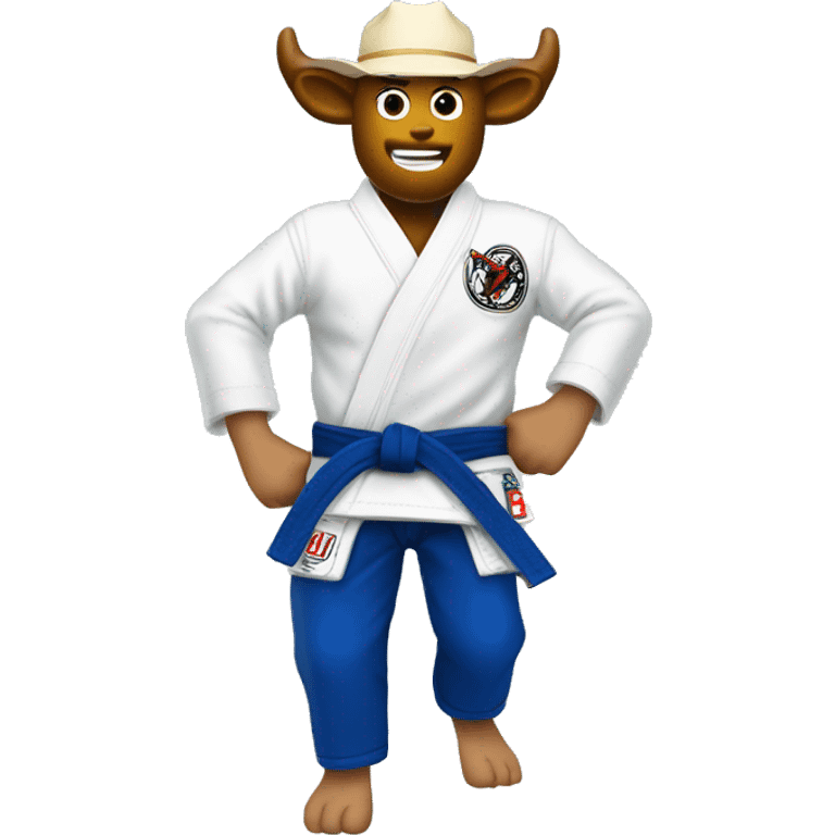 Man bull riding with jiu jitsu gi on emoji